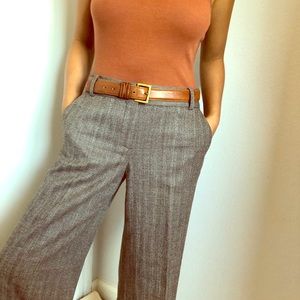 Wide leg herringbone light wool pants